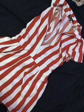 Red & White Striped V-Neck Dress